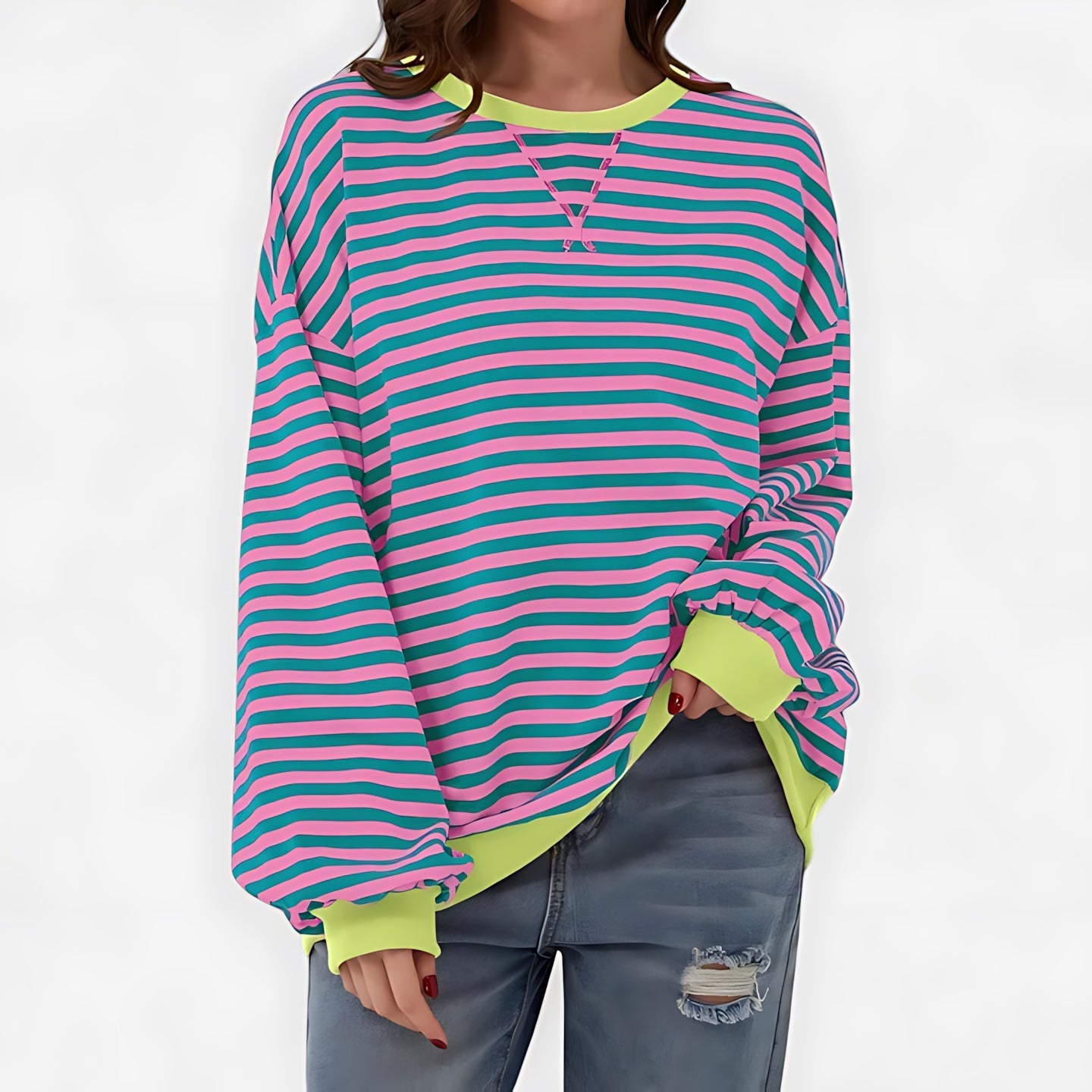 Violet – Striped Crew Neck Oversized Sweater