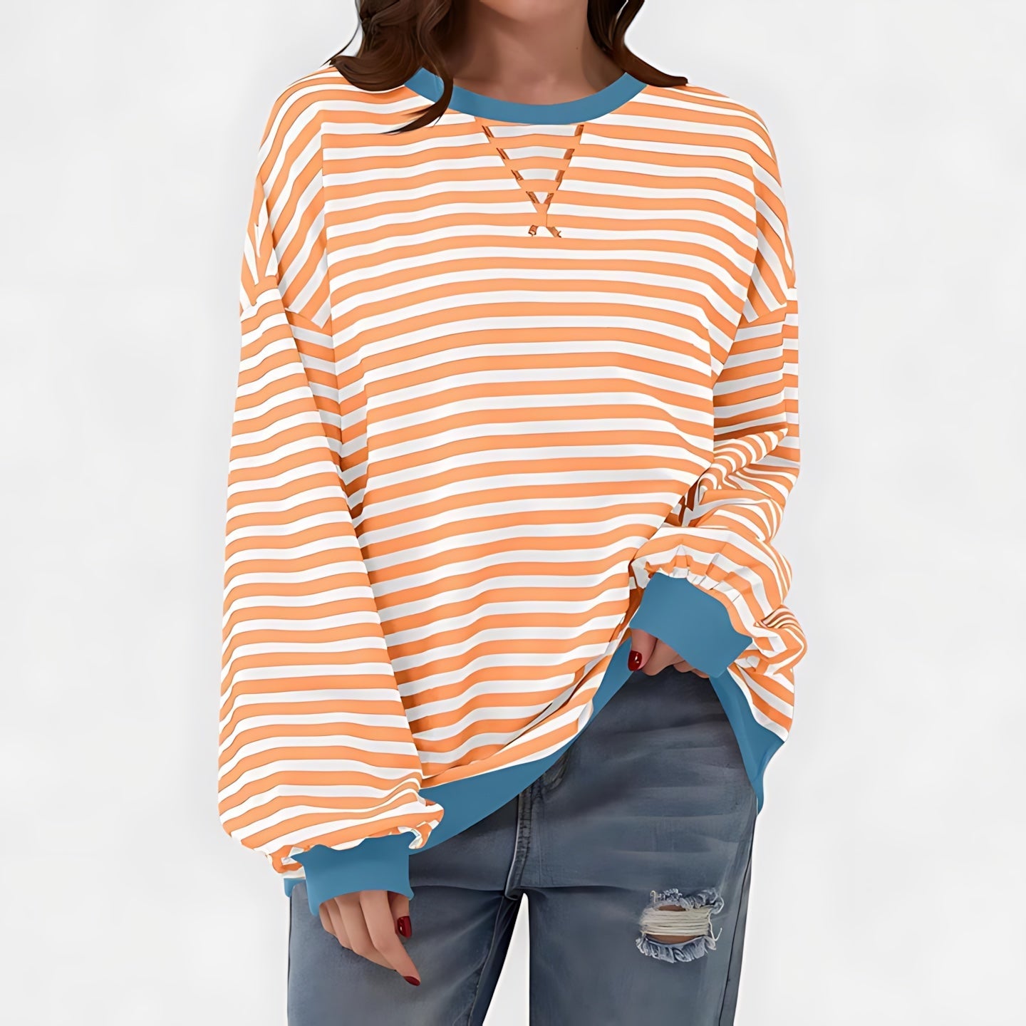 Violet – Striped Crew Neck Oversized Sweater