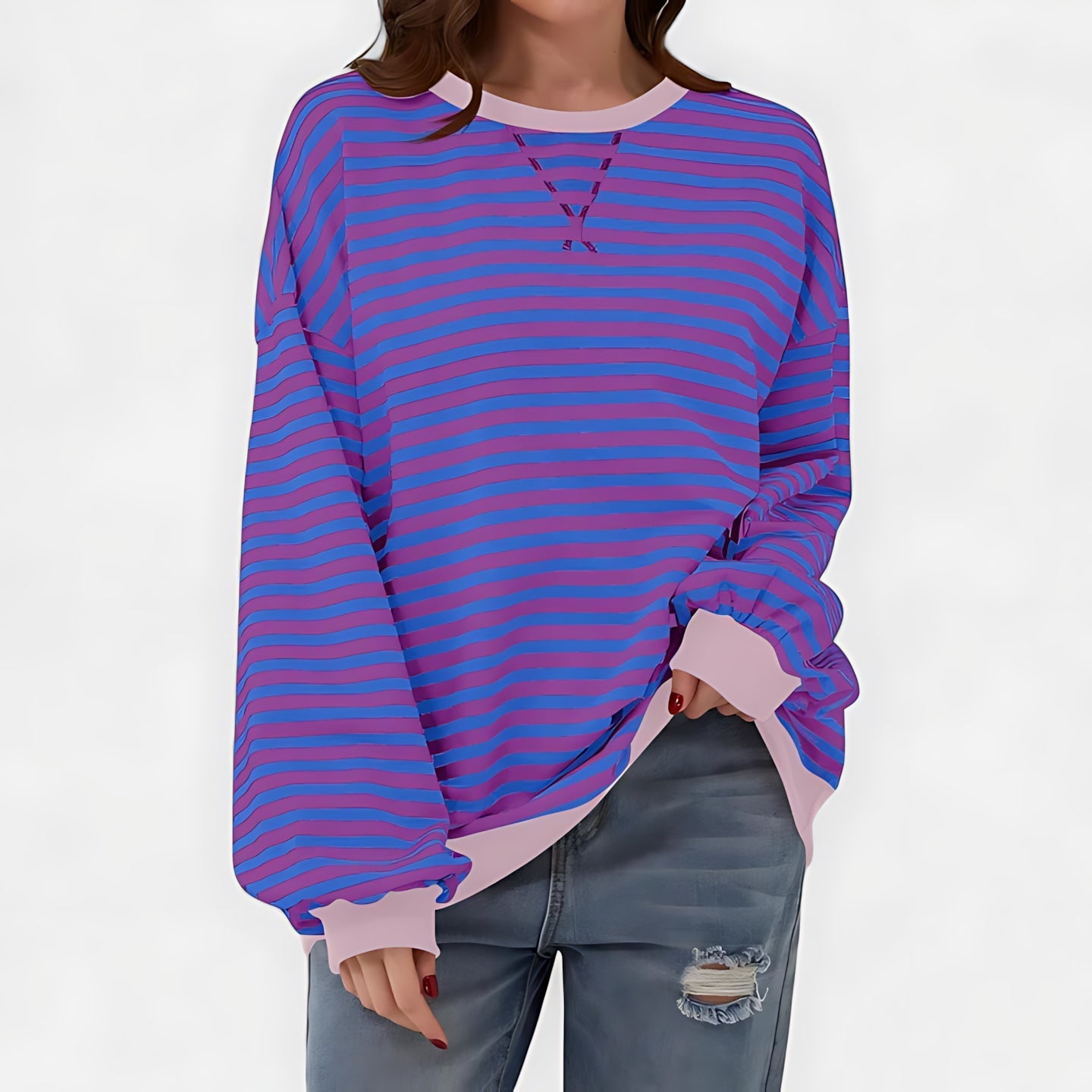 Violet – Striped Crew Neck Oversized Sweater