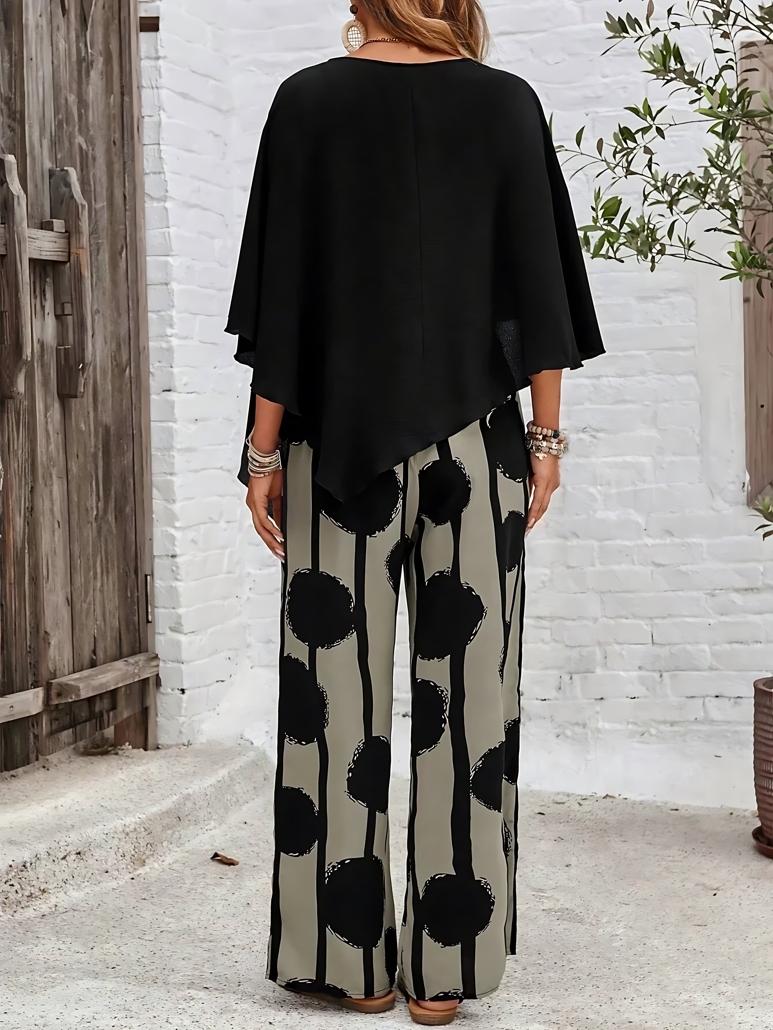 Vivian – Batwing Top and Printed Wide Leg Pants Set