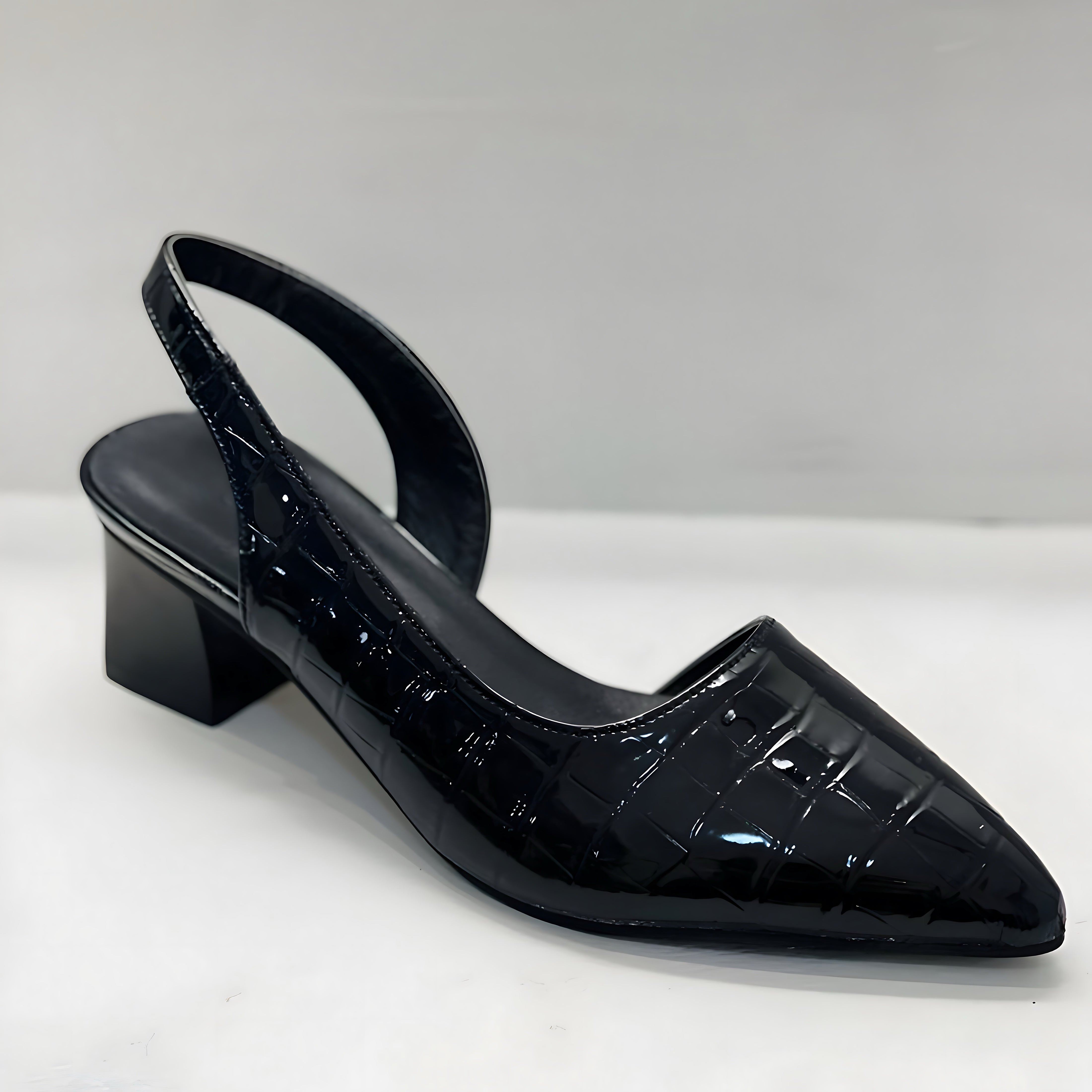 Vivian – Croc Embossed Slingback Block Heels