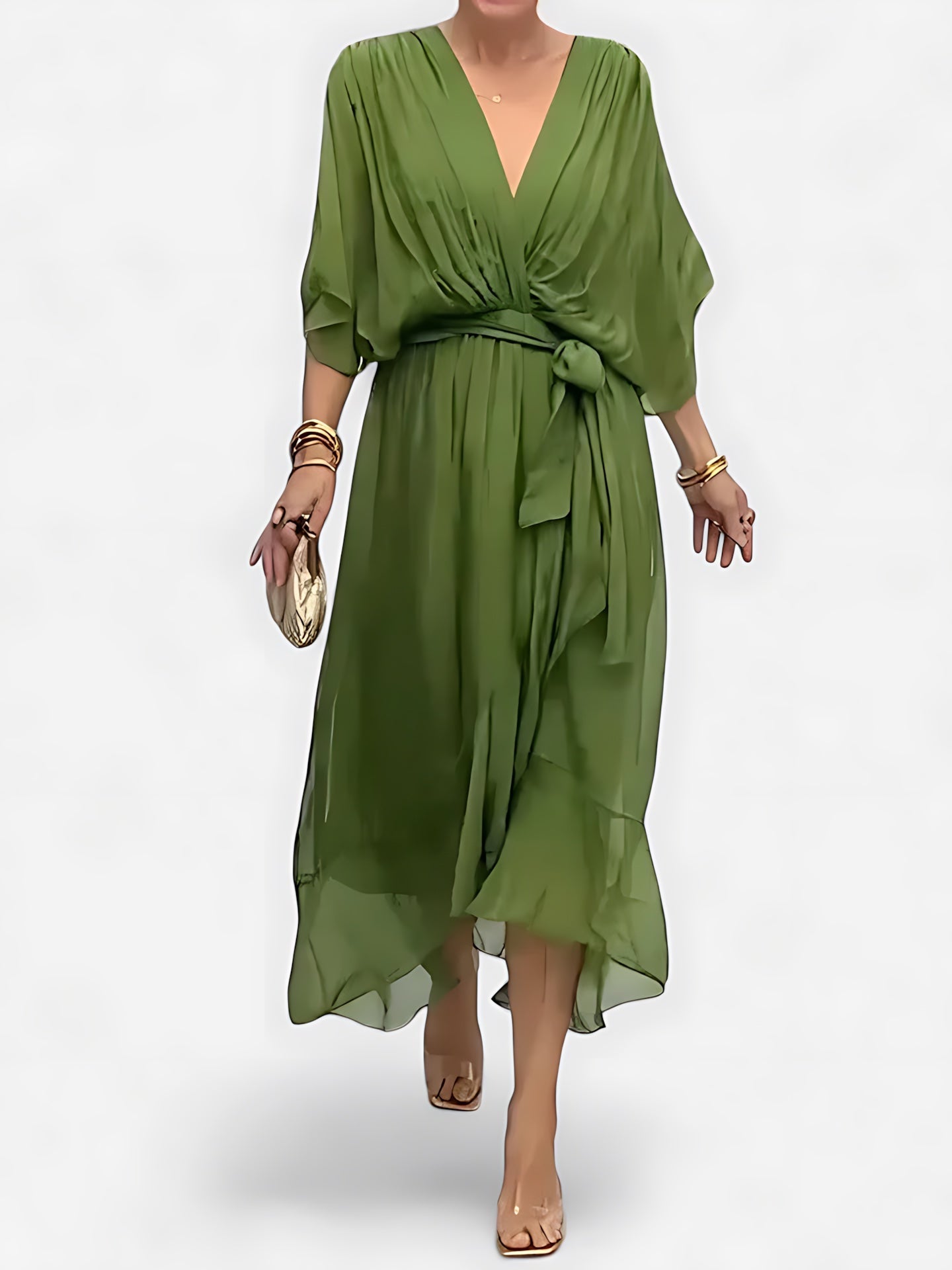 Vivian – V Neck Batwing Sleeve Flowy Maxi Dress