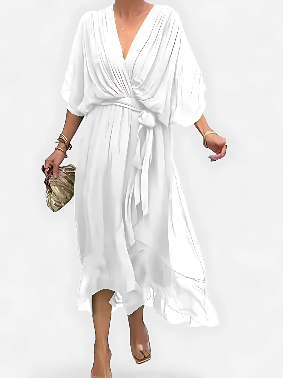 Vivian – V Neck Batwing Sleeve Flowy Maxi Dress