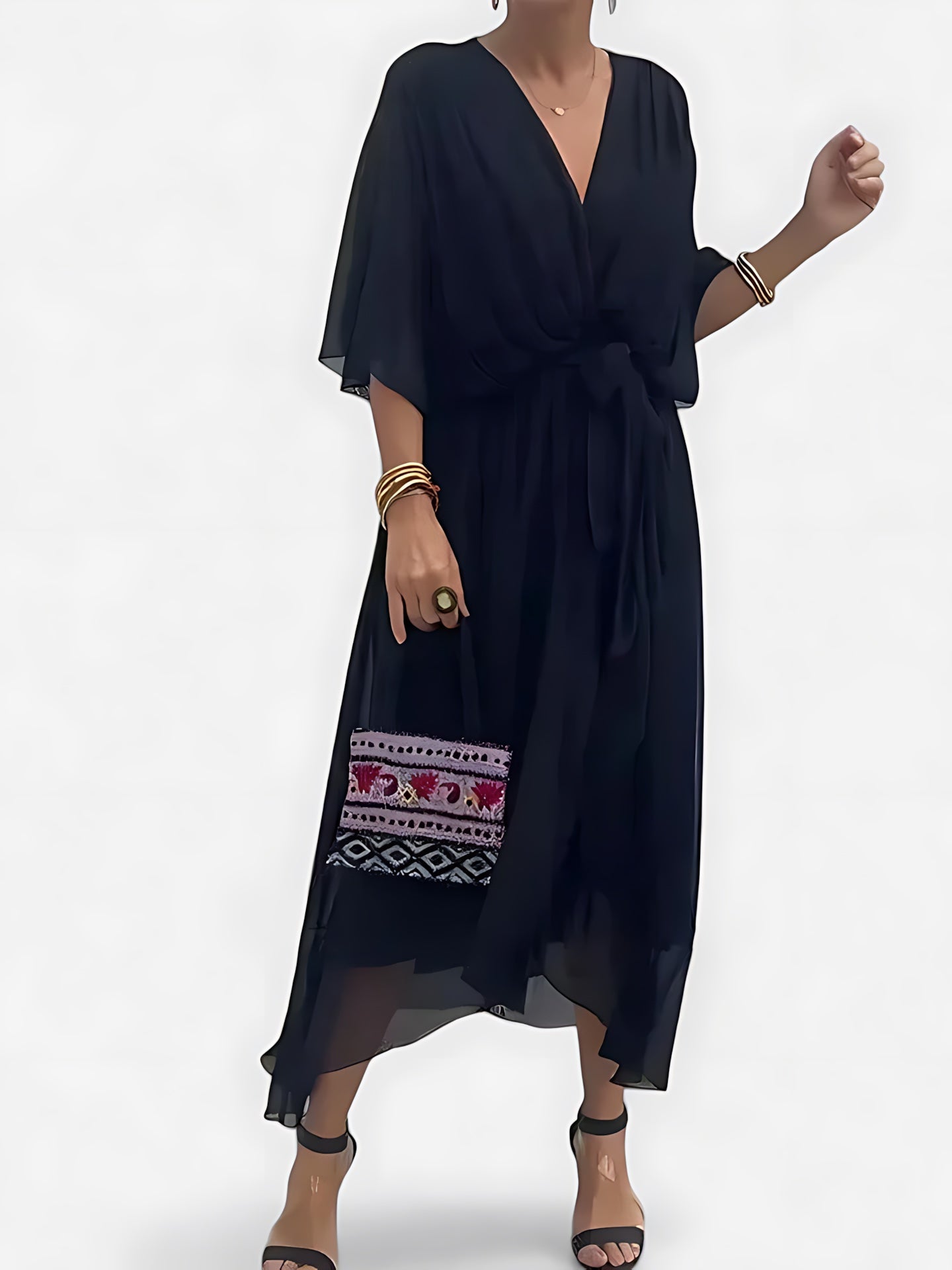 Vivian – V Neck Batwing Sleeve Flowy Maxi Dress