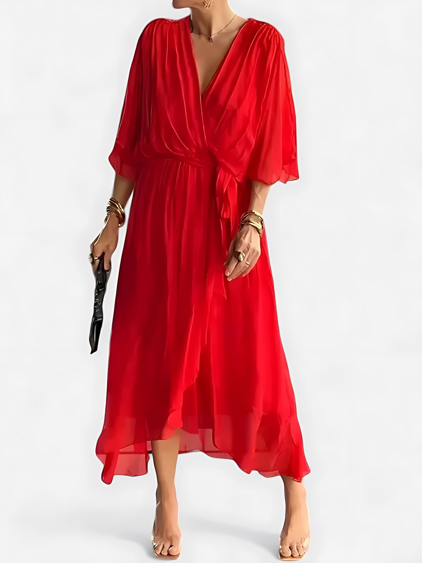 Vivian – V Neck Batwing Sleeve Flowy Maxi Dress