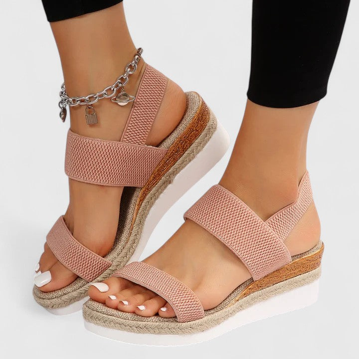 Sofia – Stretch Knit Crossover Wedge Sandals