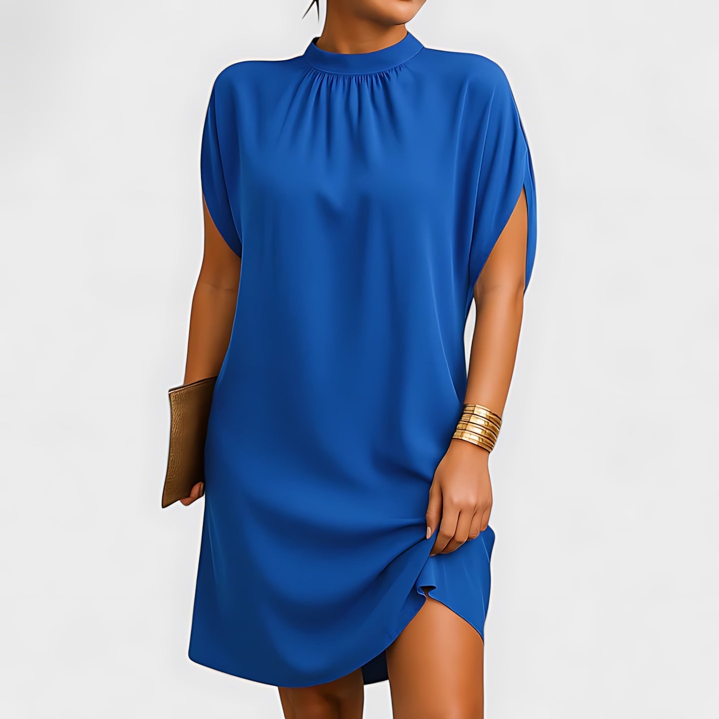 Willow – Draped Mock Neck Tulip Hem Dress