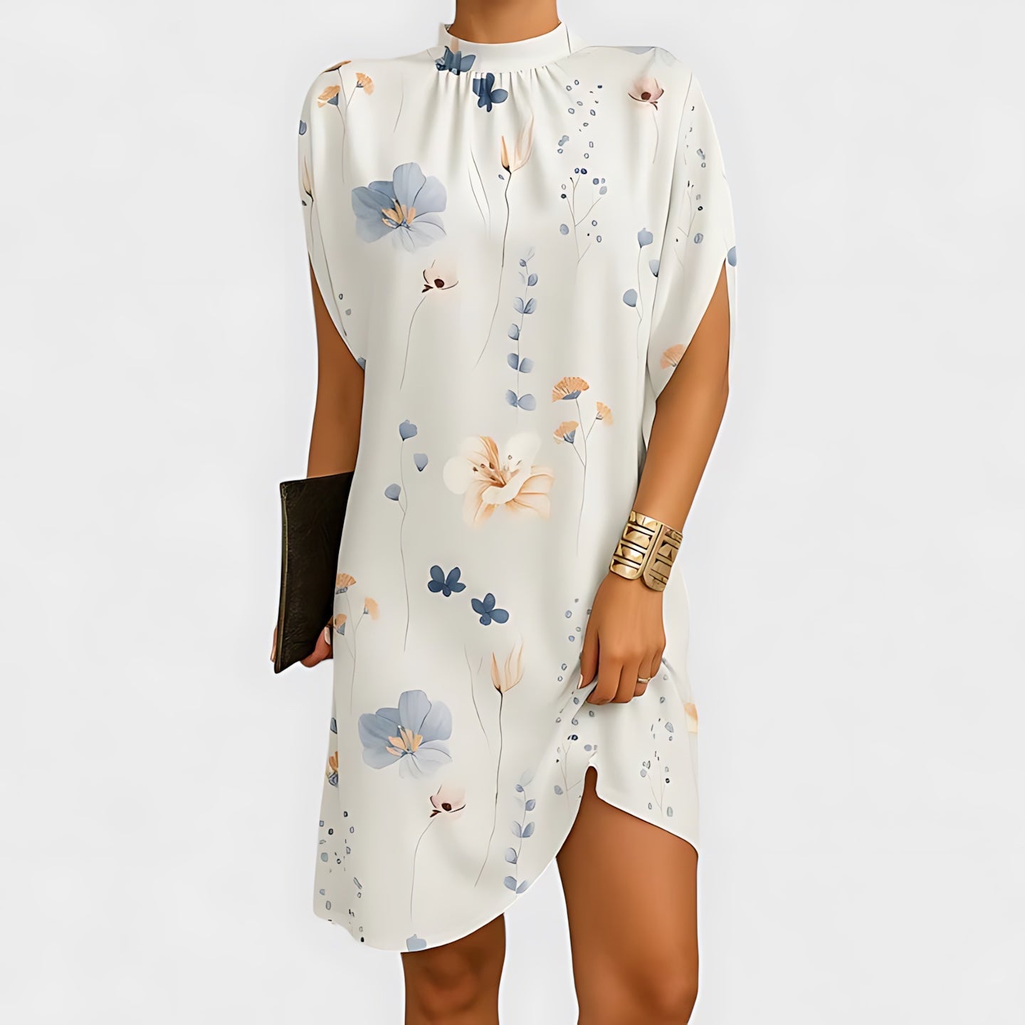 Willow – Draped Mock Neck Tulip Hem Dress