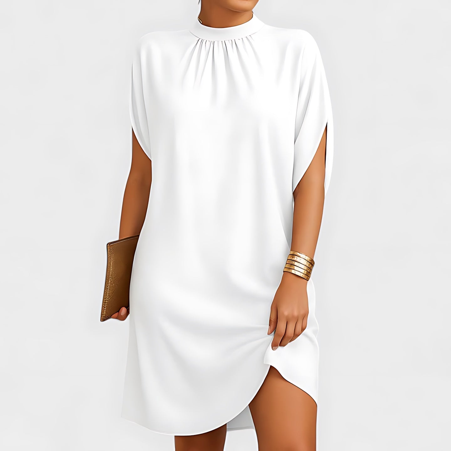 Willow – Draped Mock Neck Tulip Hem Dress
