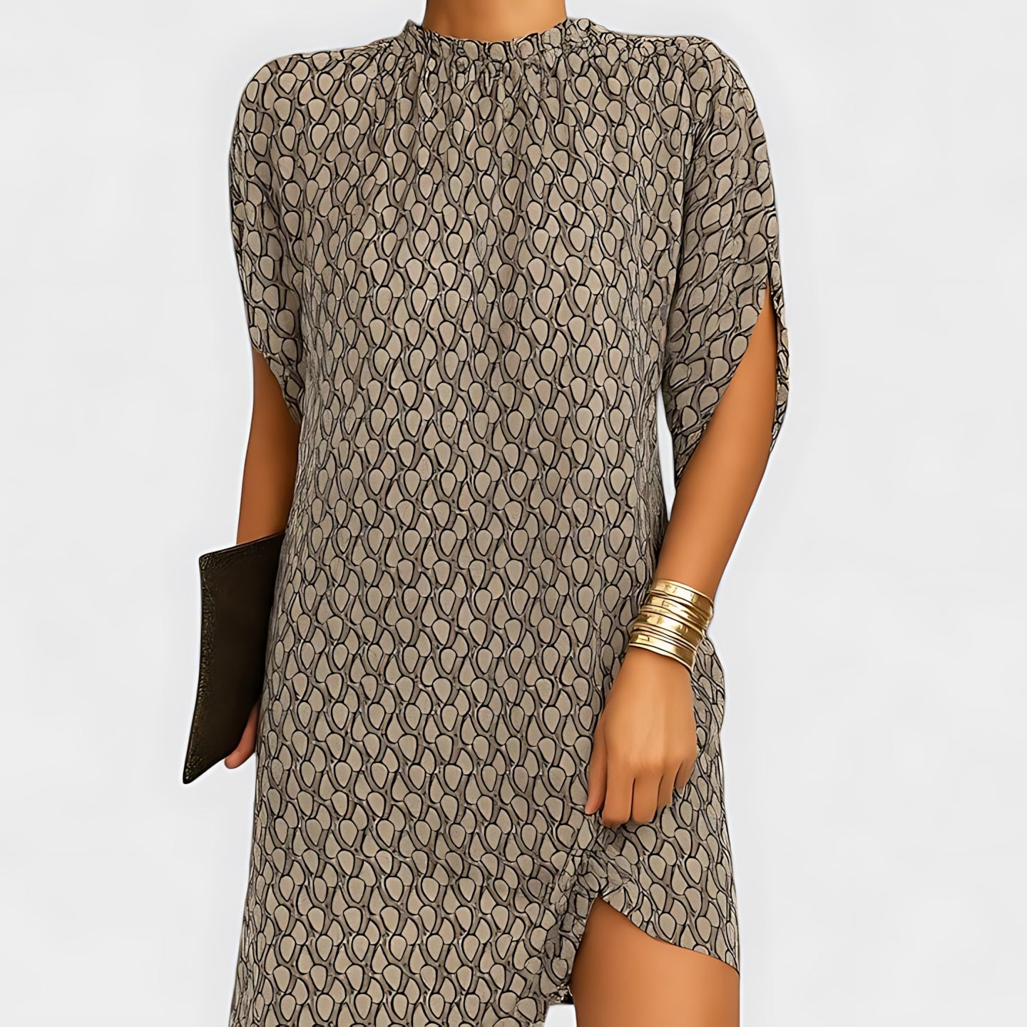 Willow – Draped Mock Neck Tulip Hem Dress