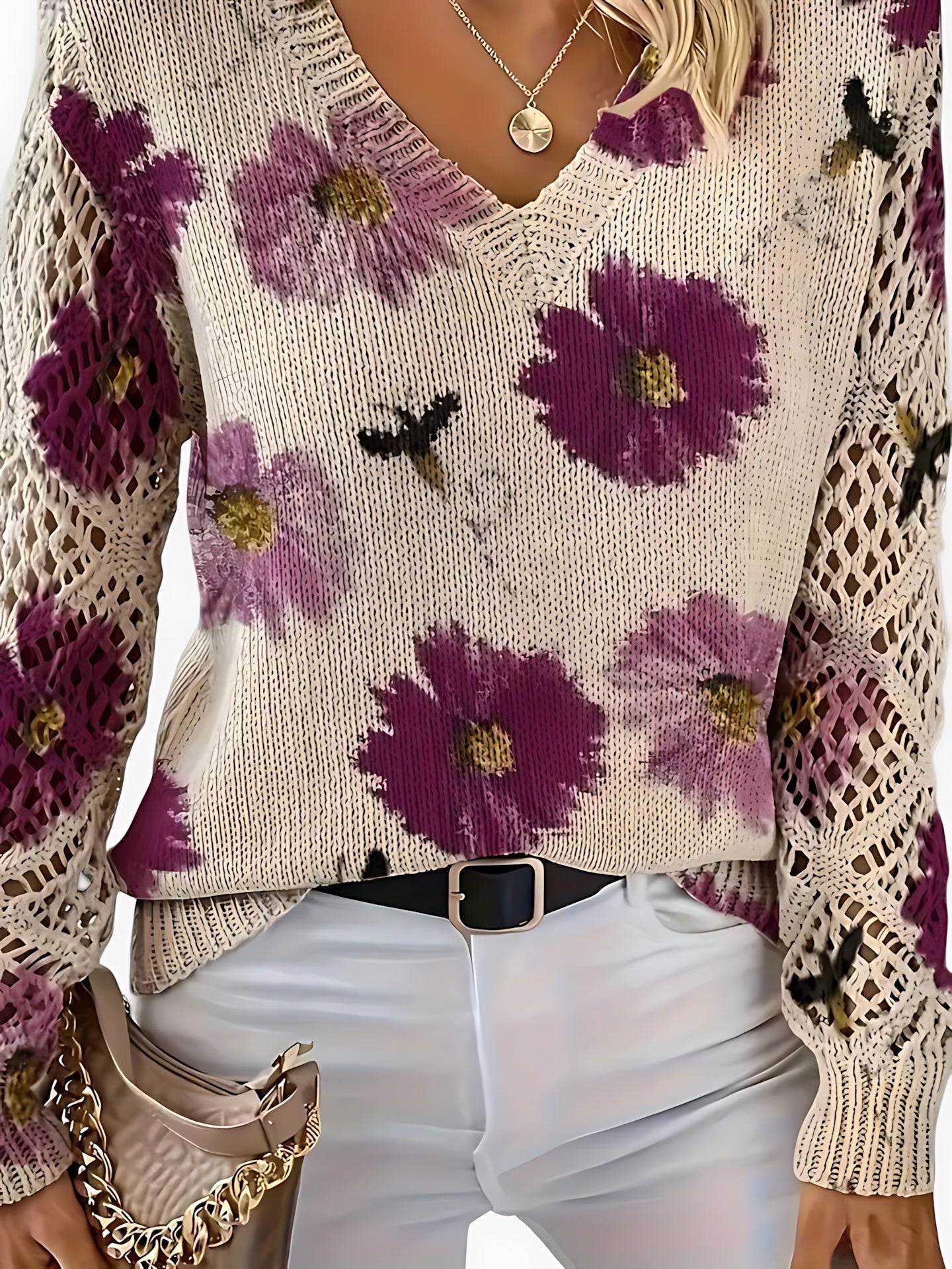Willow – Floral Print V Neck Knit Sweater