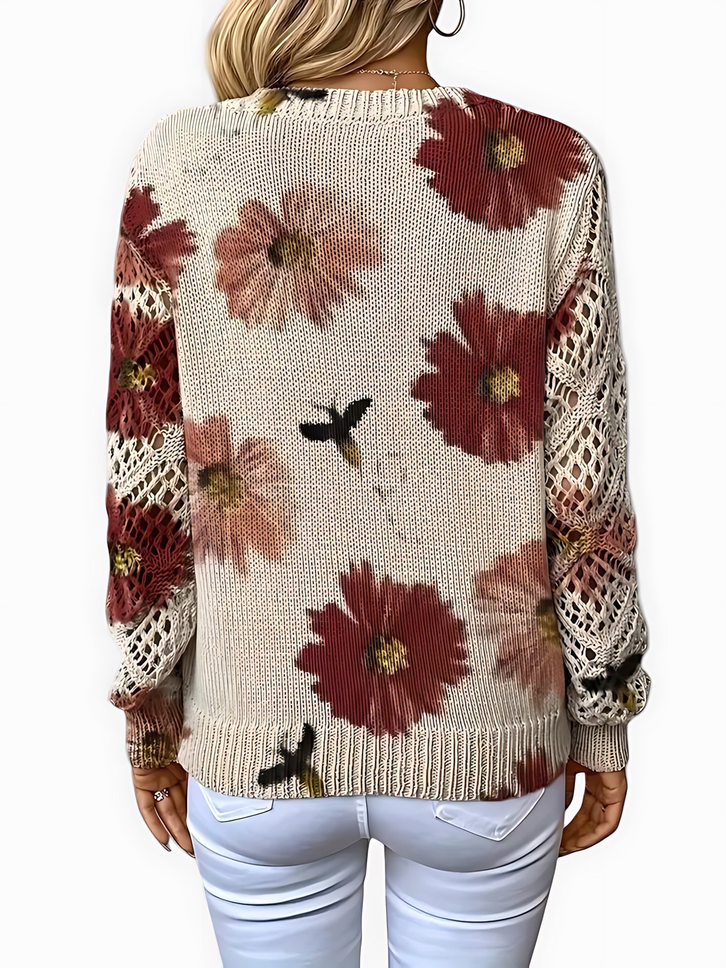 Willow – Floral Print V Neck Knit Sweater