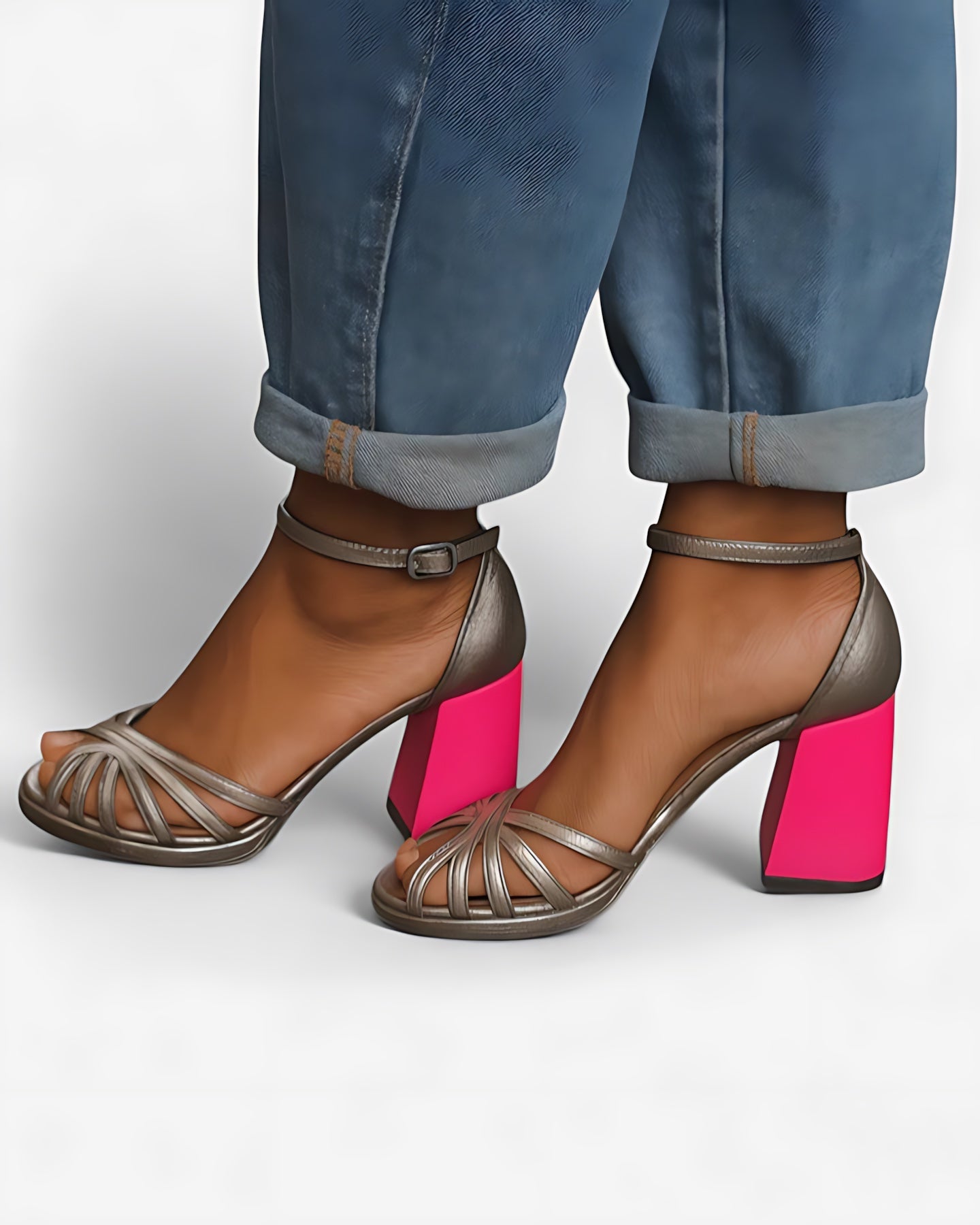 Willow – Metallic Ankle Strap Block Heel Sandals