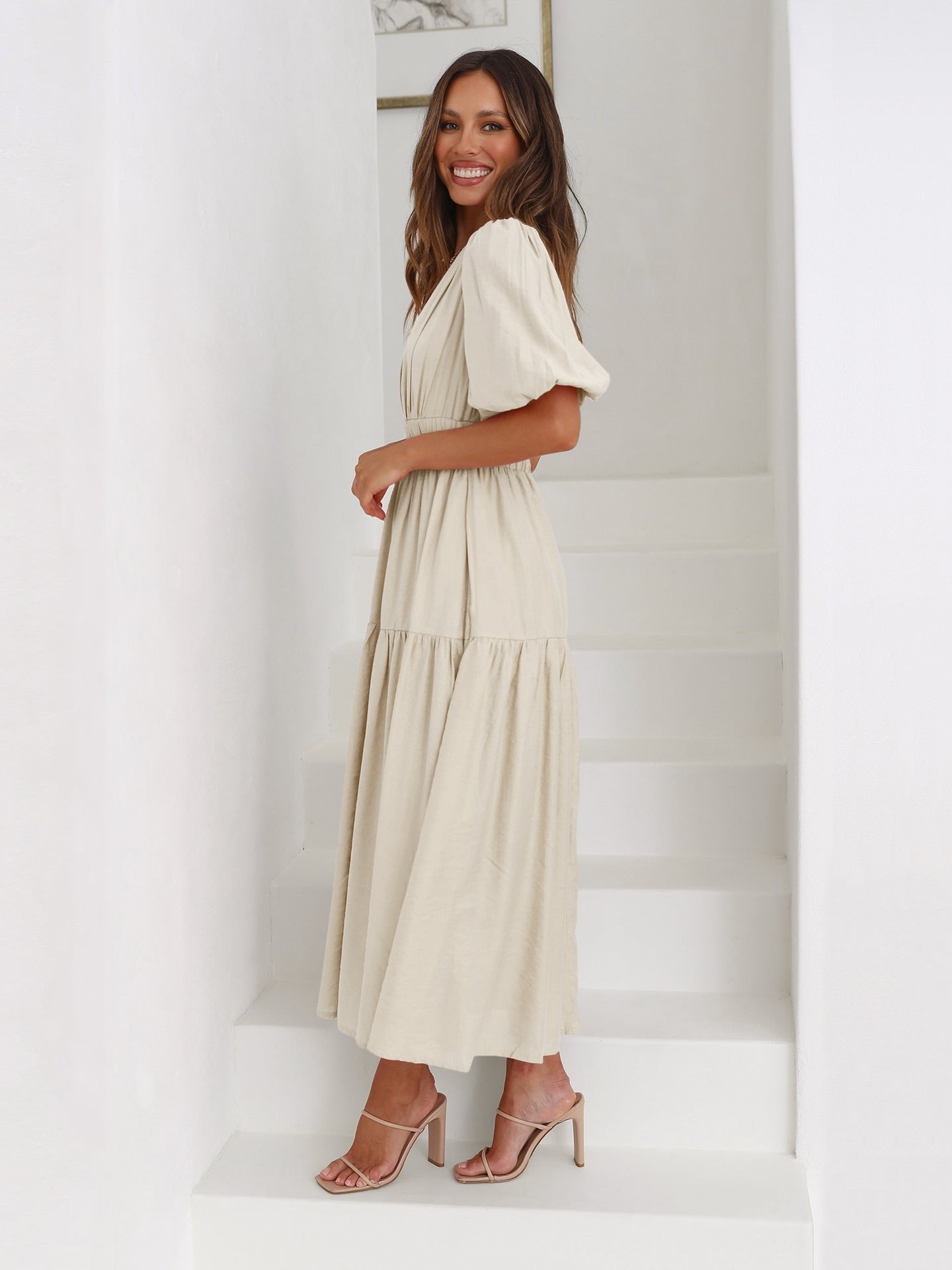 Margot – V Neck Flutter Sleeve Summer Maxi Dress
