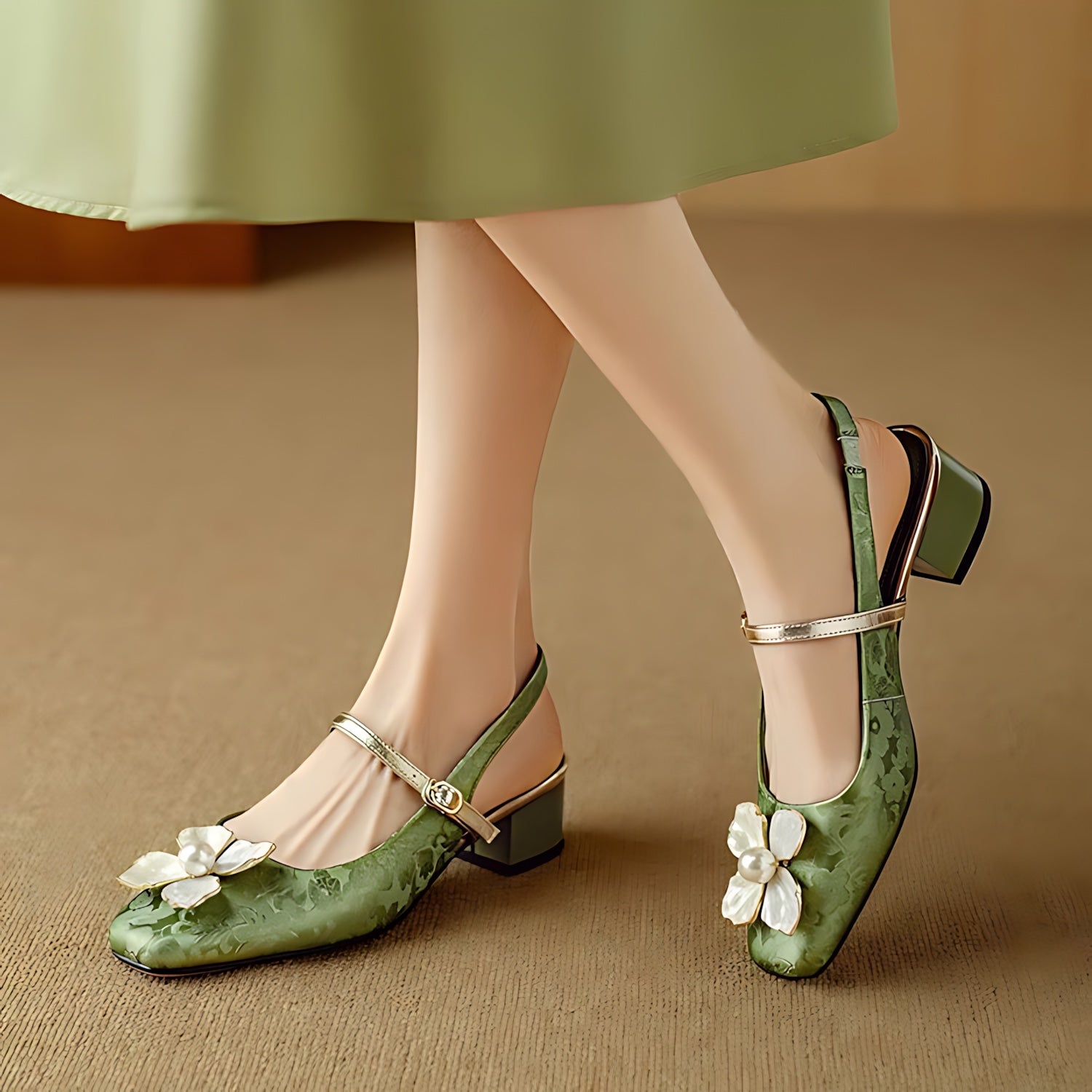 Wren – Floral Mary Jane Block Heel Pumps