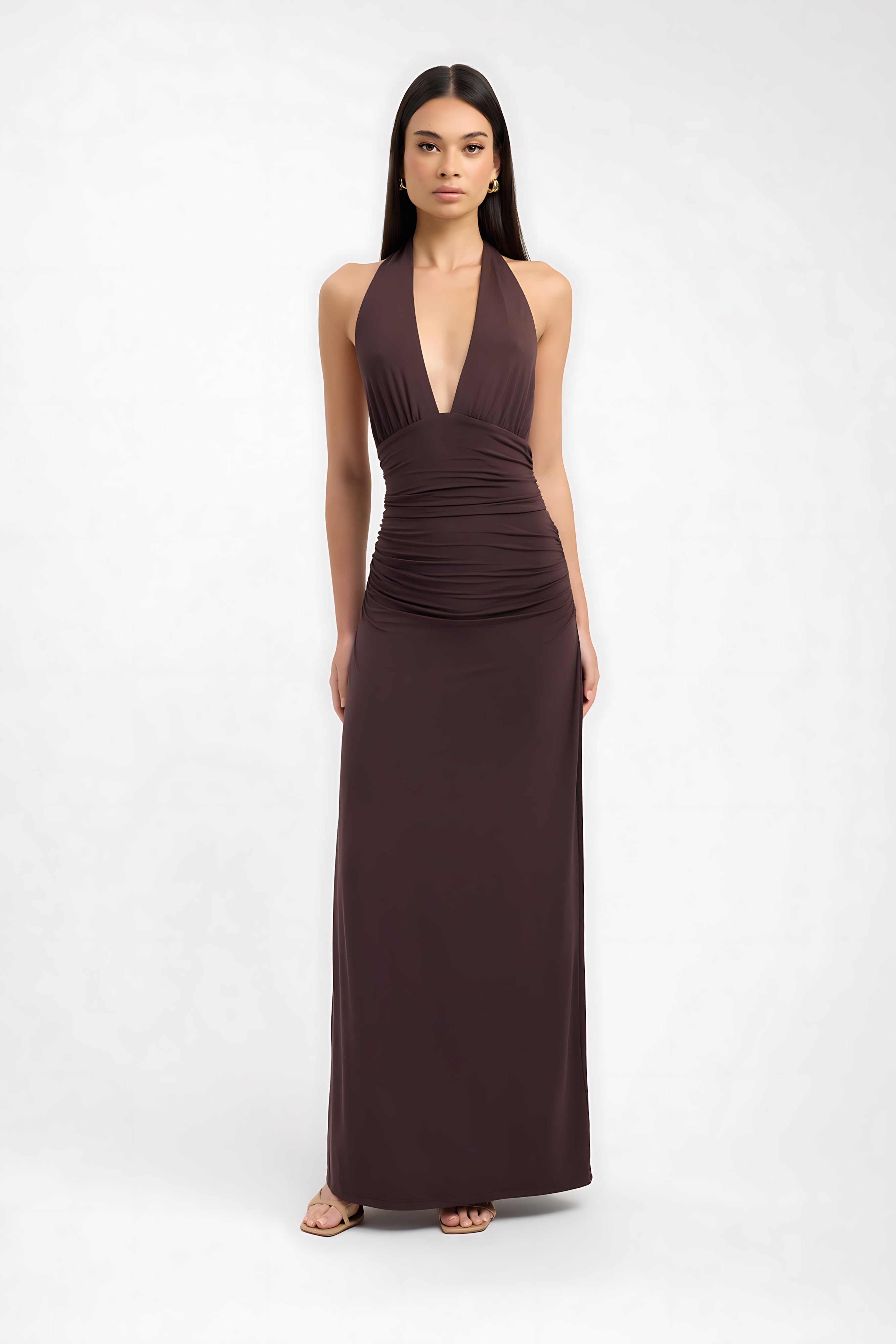 Wren – Halter Neck Fitted Evening Maxi Dress