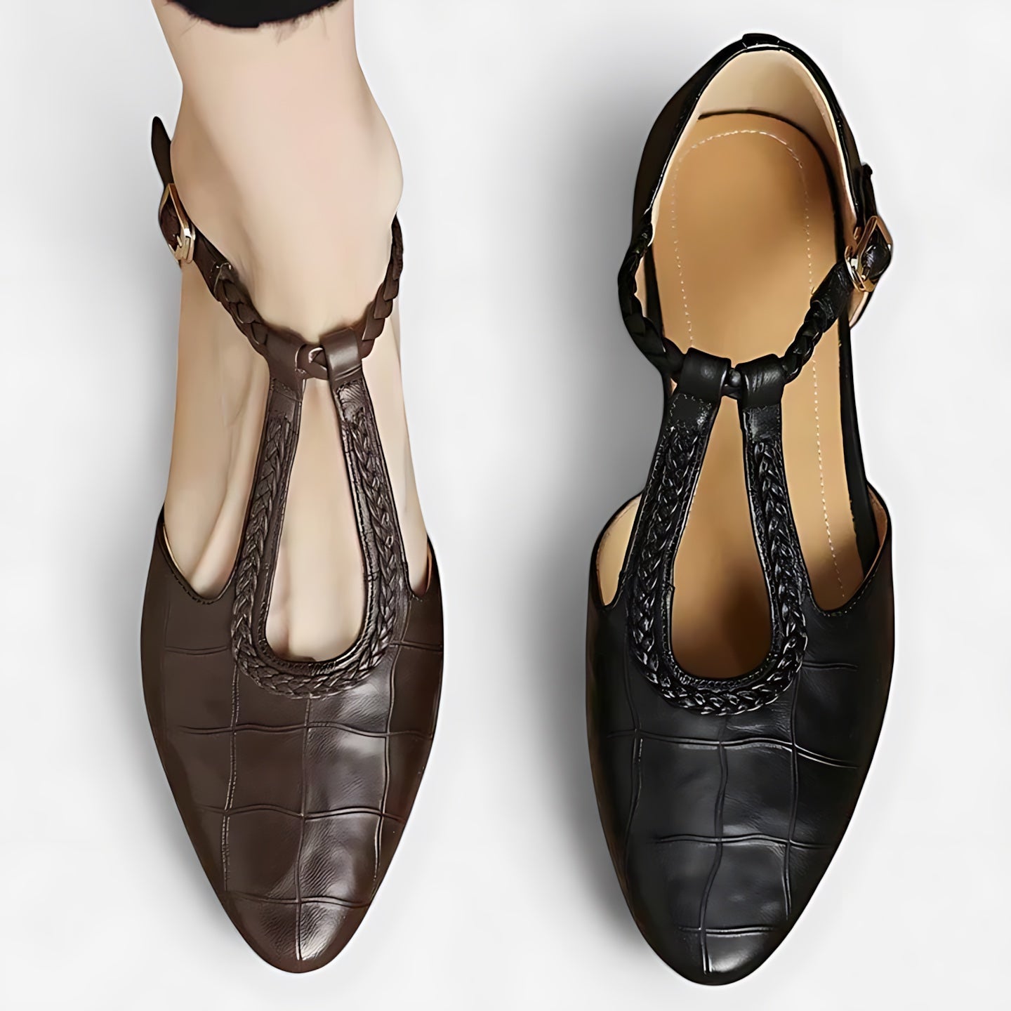 Ximena – Braided T Strap Pointed Toe Pumps