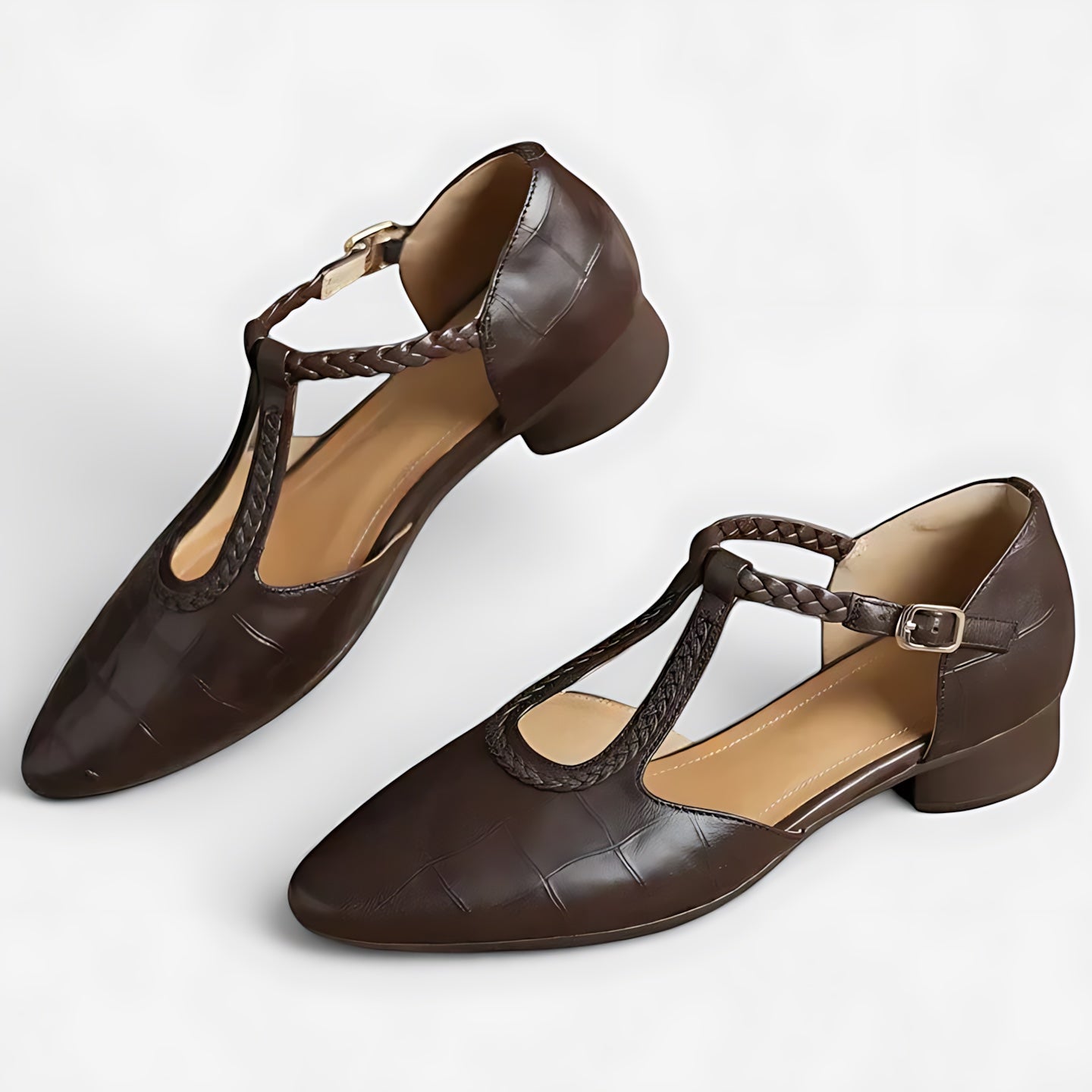 Ximena – Braided T Strap Pointed Toe Pumps