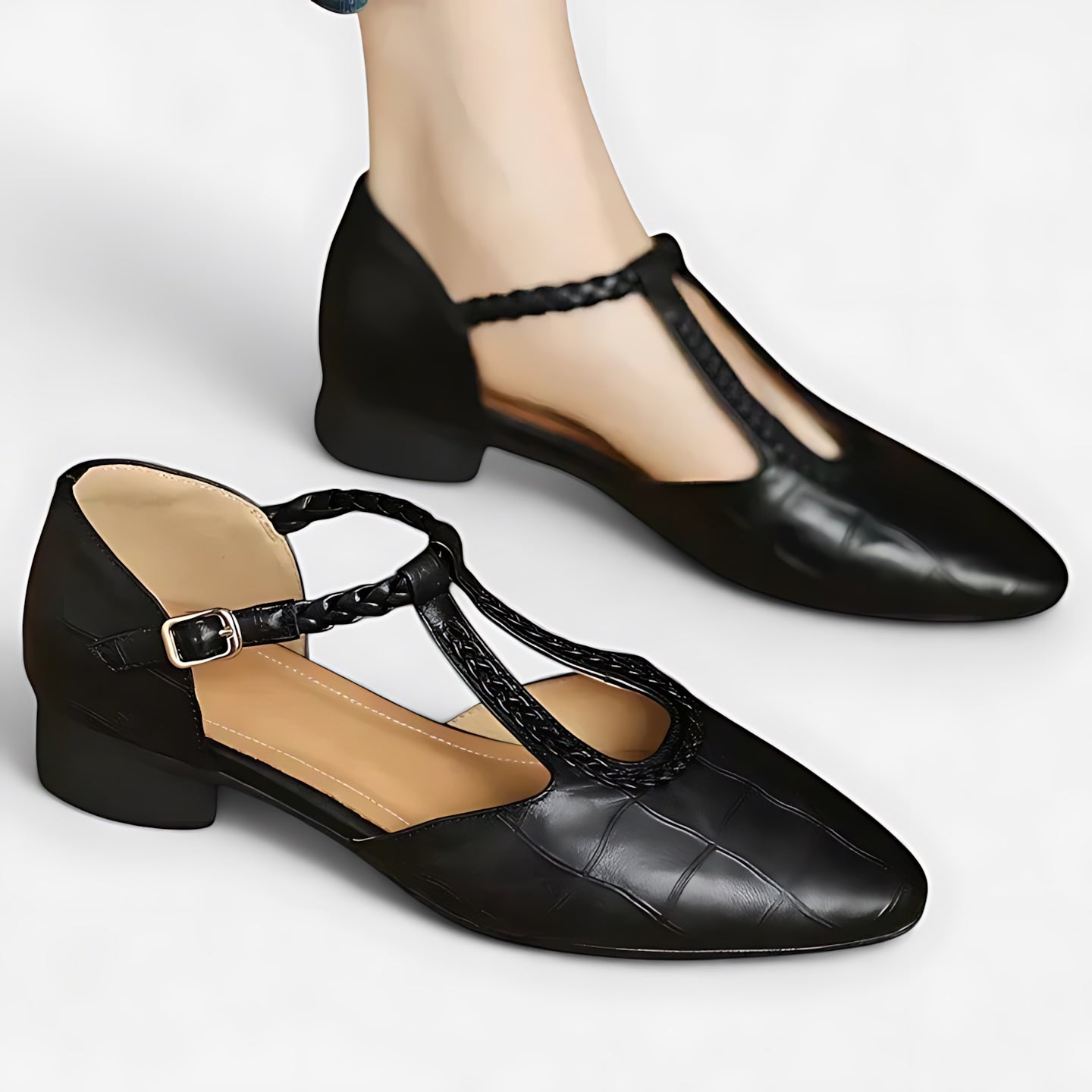 Ximena – Braided T Strap Pointed Toe Pumps