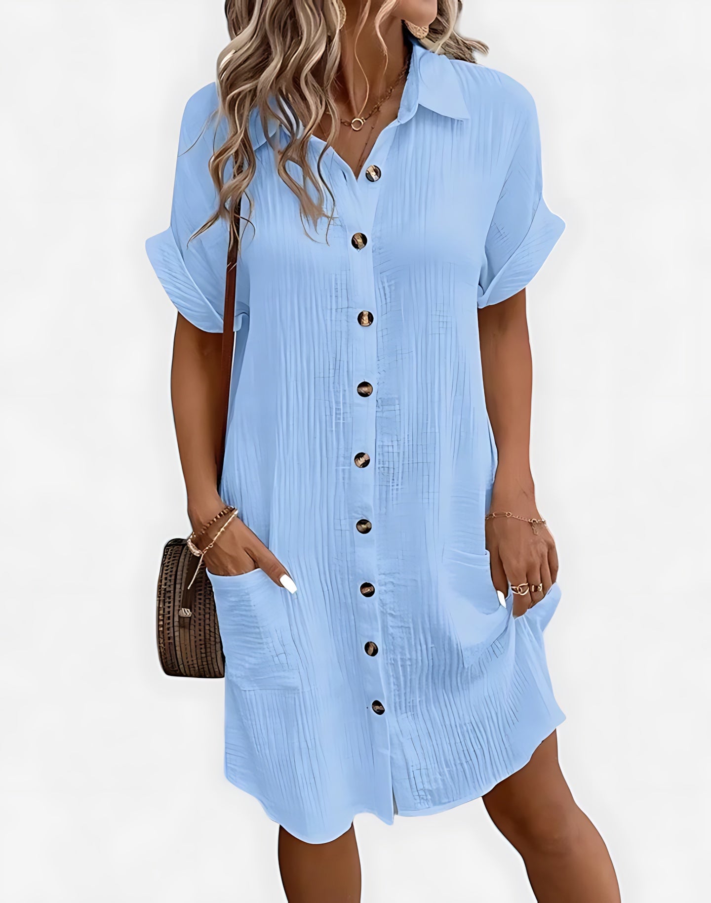 Ximena – Collared Short Sleeve Mini Shirt Dress