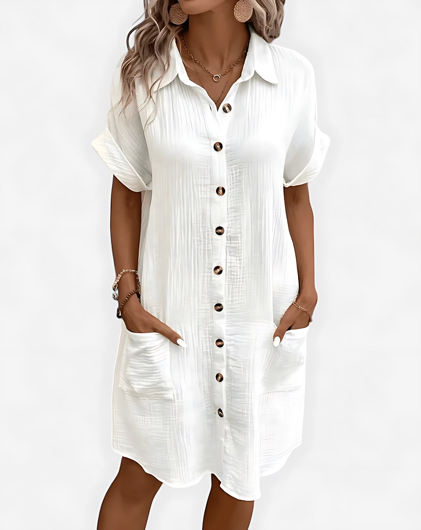Ximena – Collared Short Sleeve Mini Shirt Dress