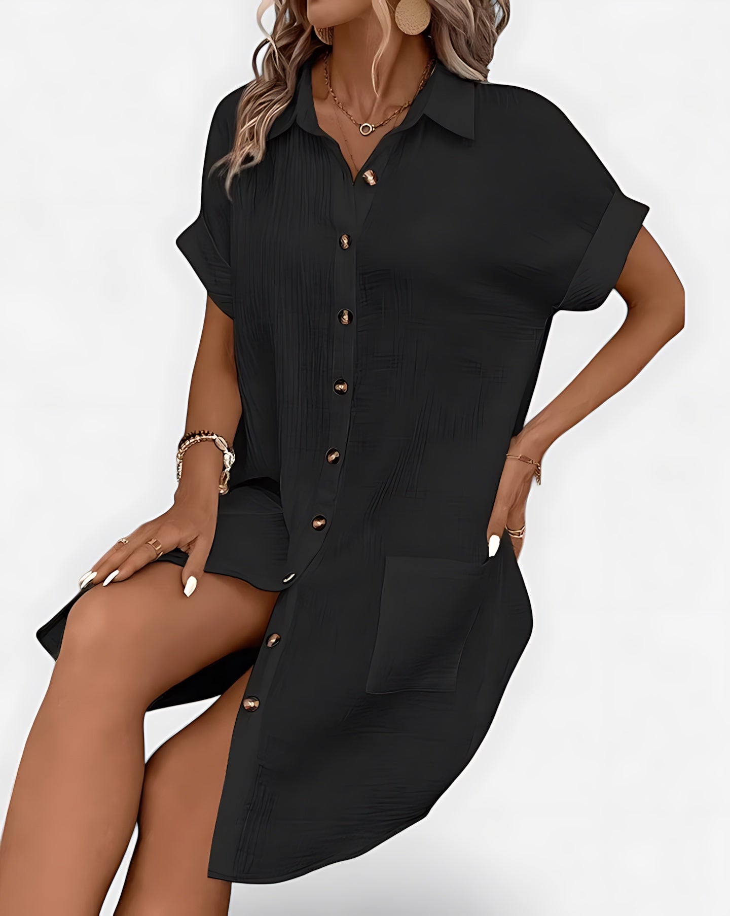 Ximena – Collared Short Sleeve Mini Shirt Dress
