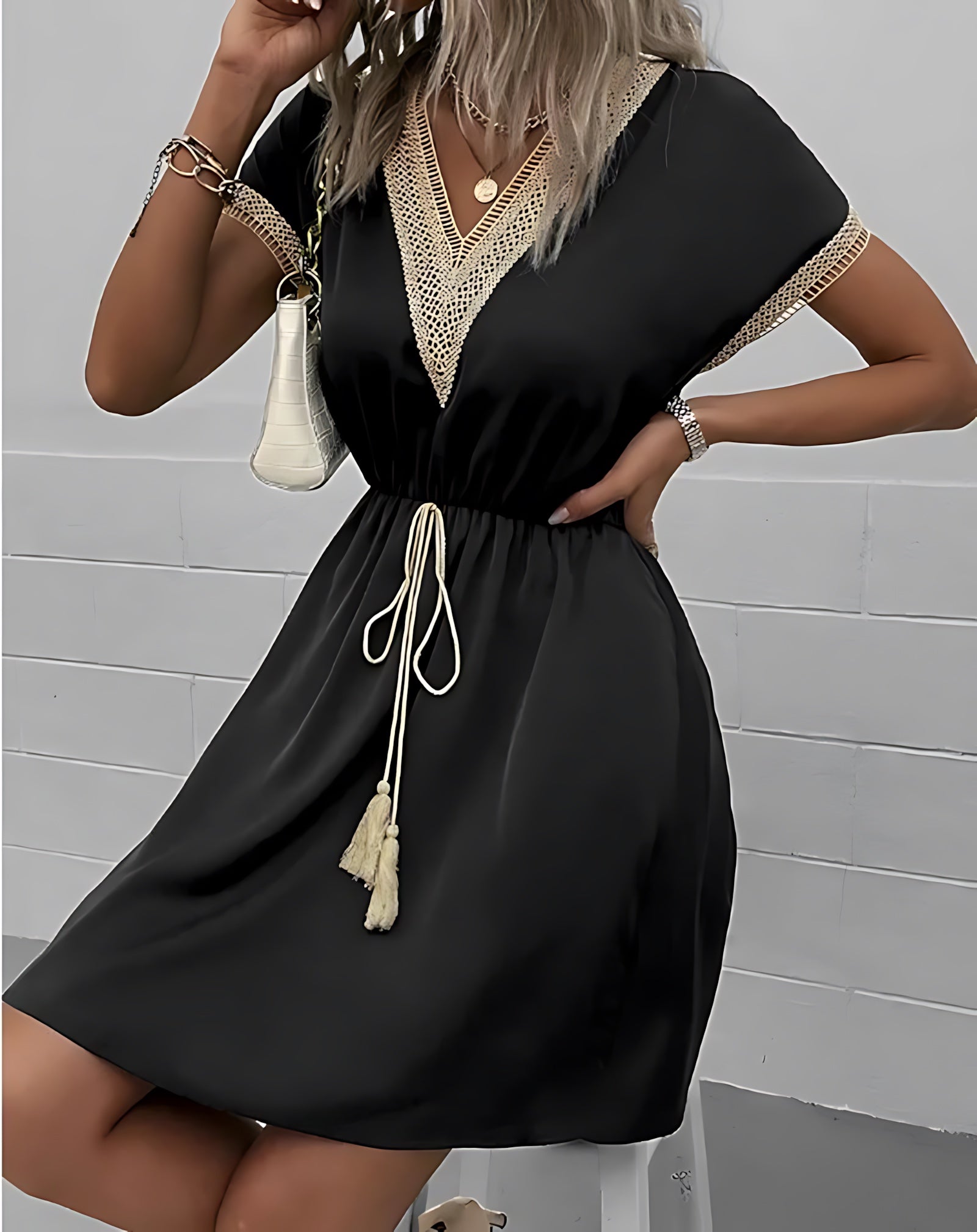 Ximena – V Neck Tie Waist Flowy Summer Mini Dress