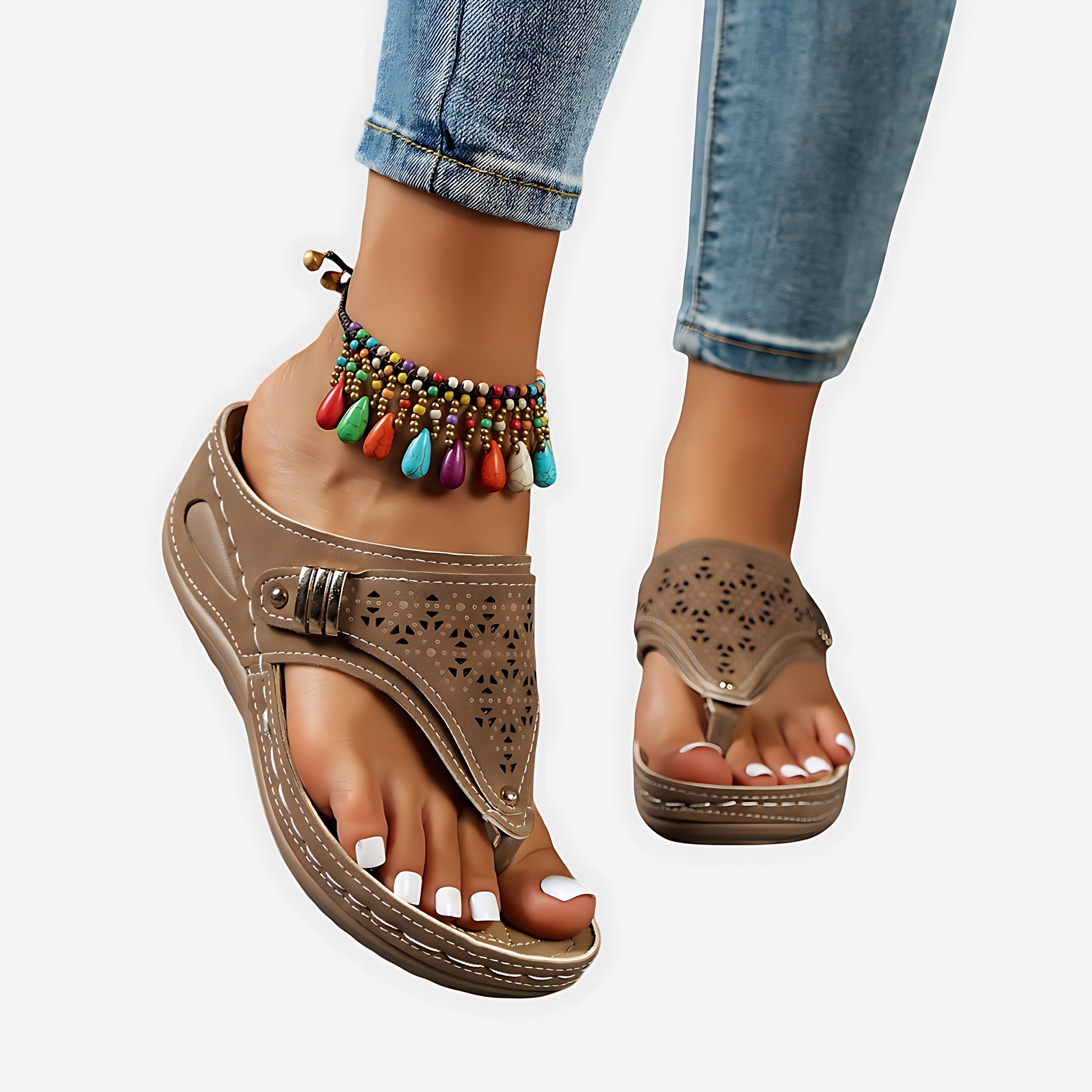 Zoe – Beaded Boho Thong Wedge Sandals