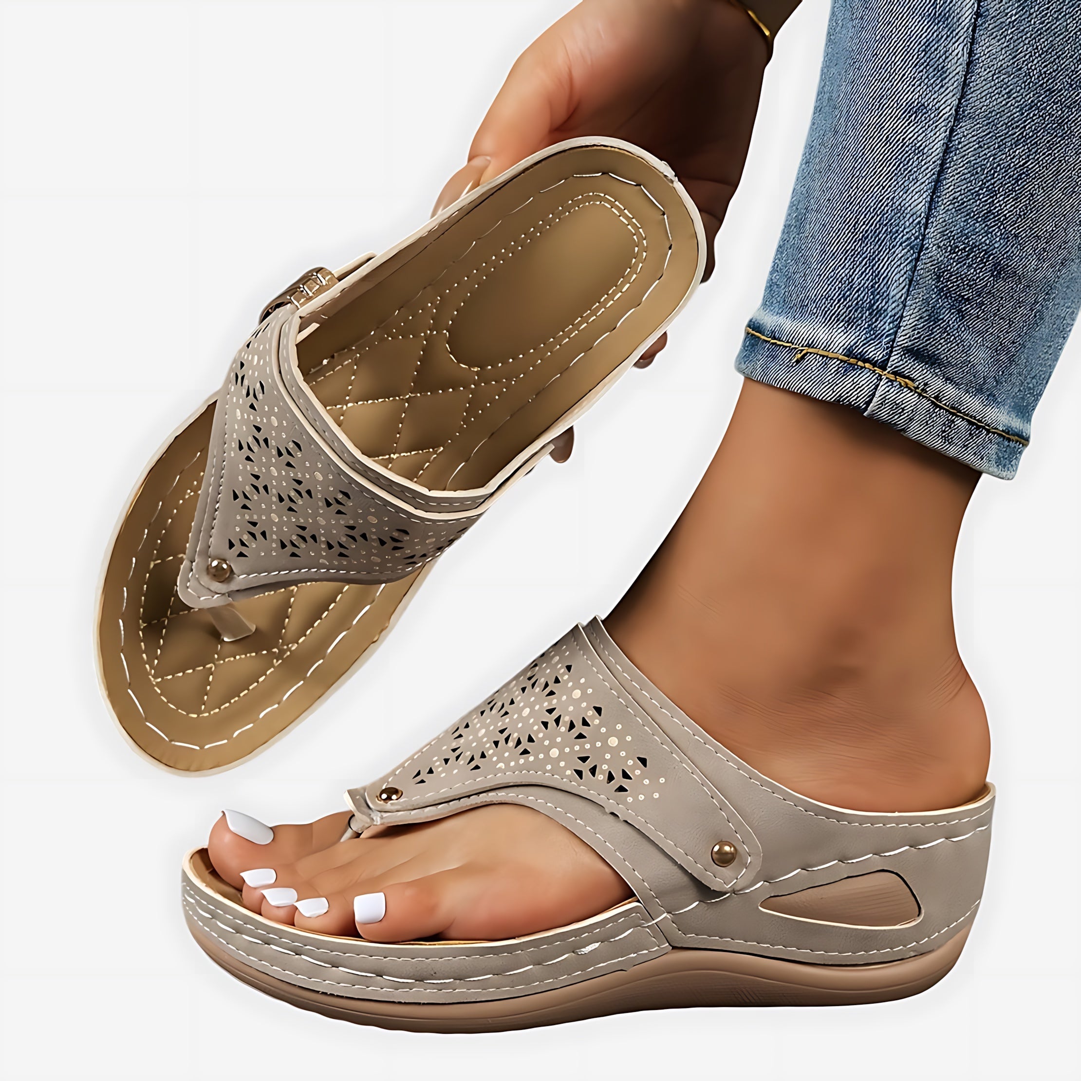 Zoe – Beaded Boho Thong Wedge Sandals