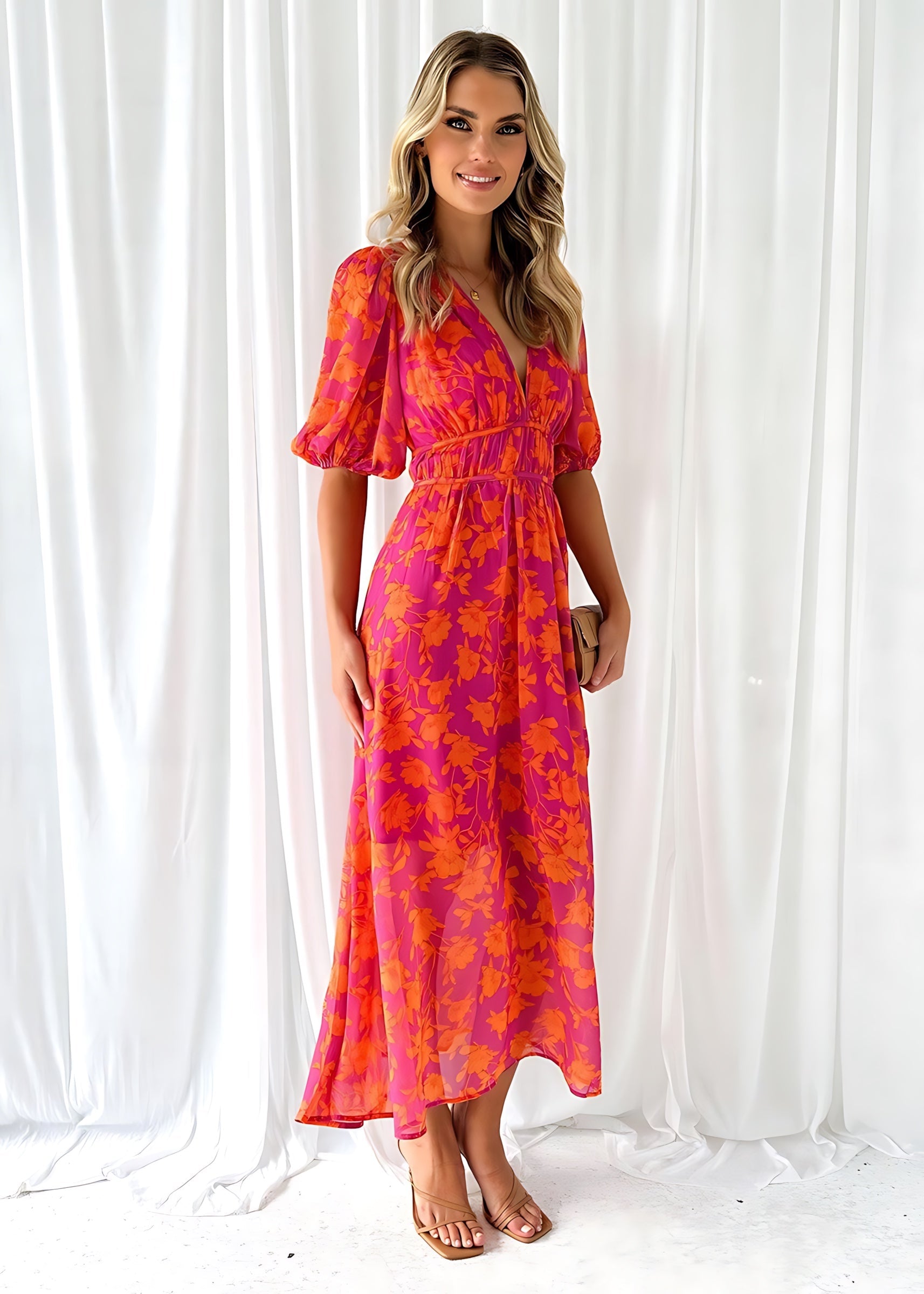 Zoe – Floral V Neck Wedding Guest Maxi Dress
