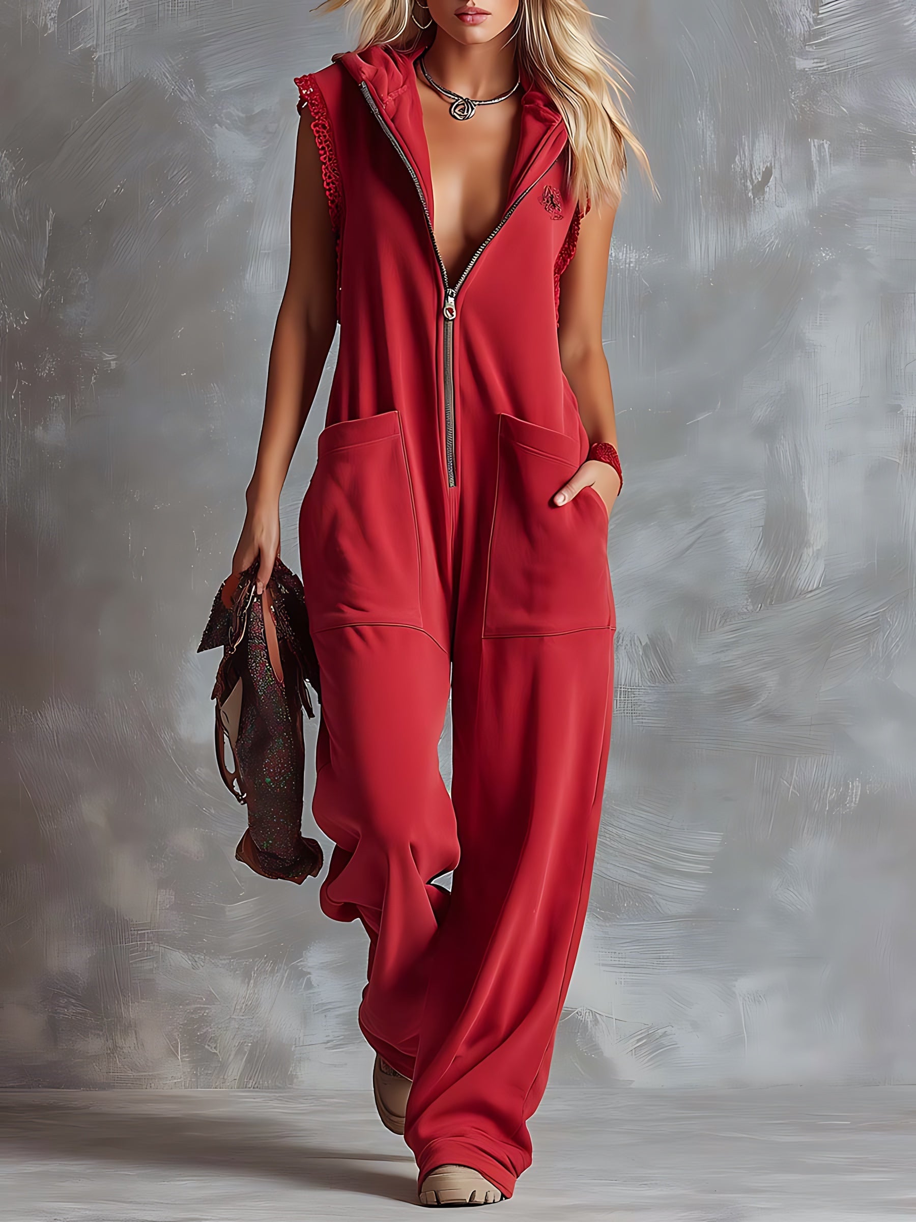 Zoe – V Neck Draped Wide Leg Jumpsuit