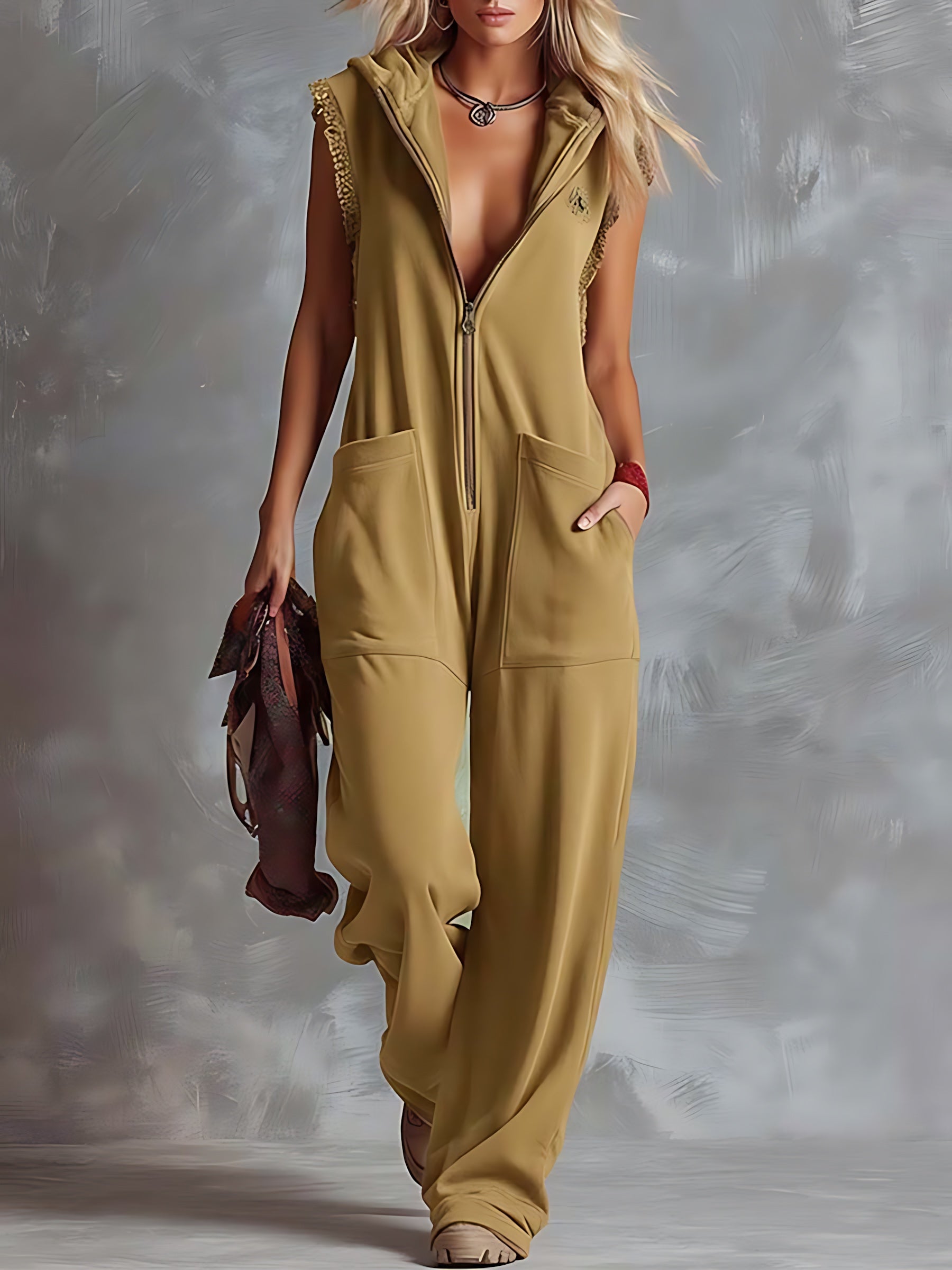 Zoe – V Neck Draped Wide Leg Jumpsuit