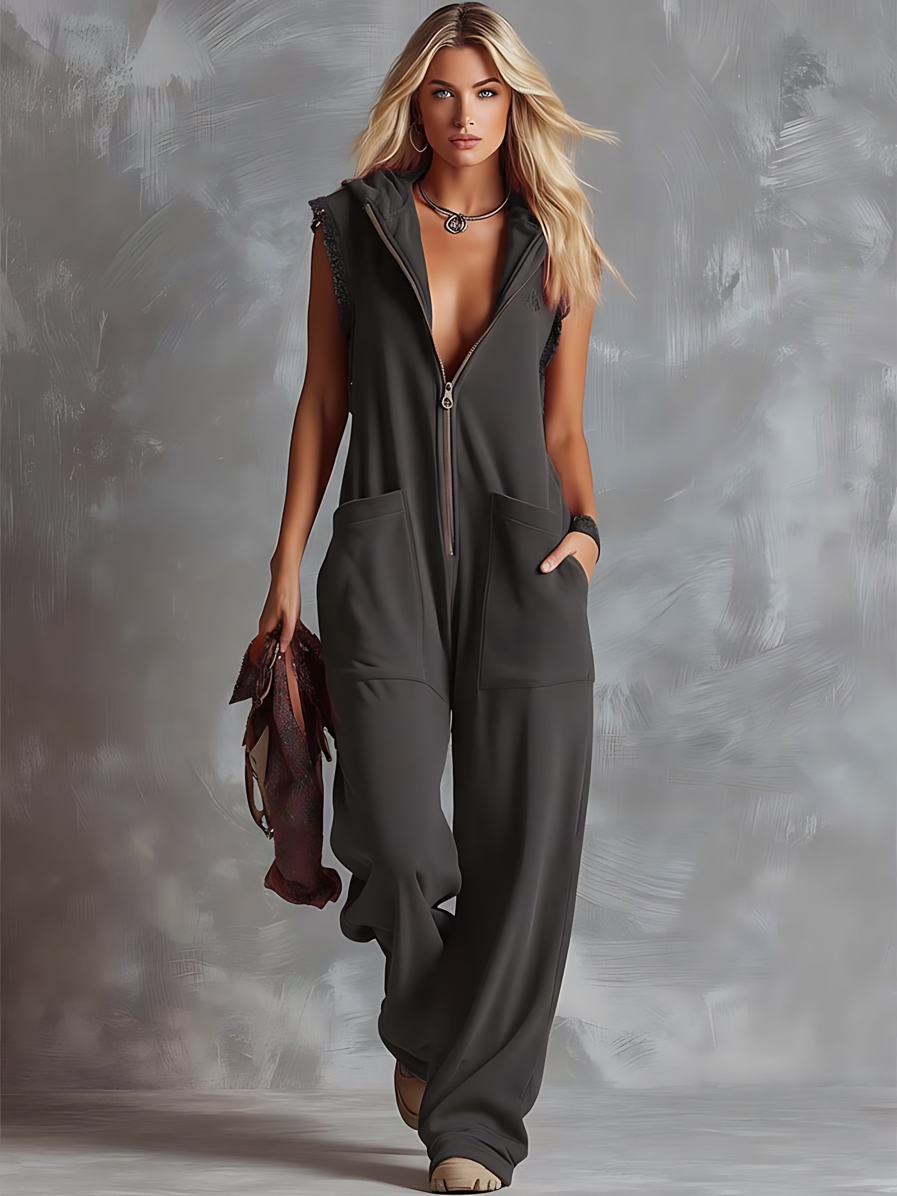 Zoe – V Neck Draped Wide Leg Jumpsuit